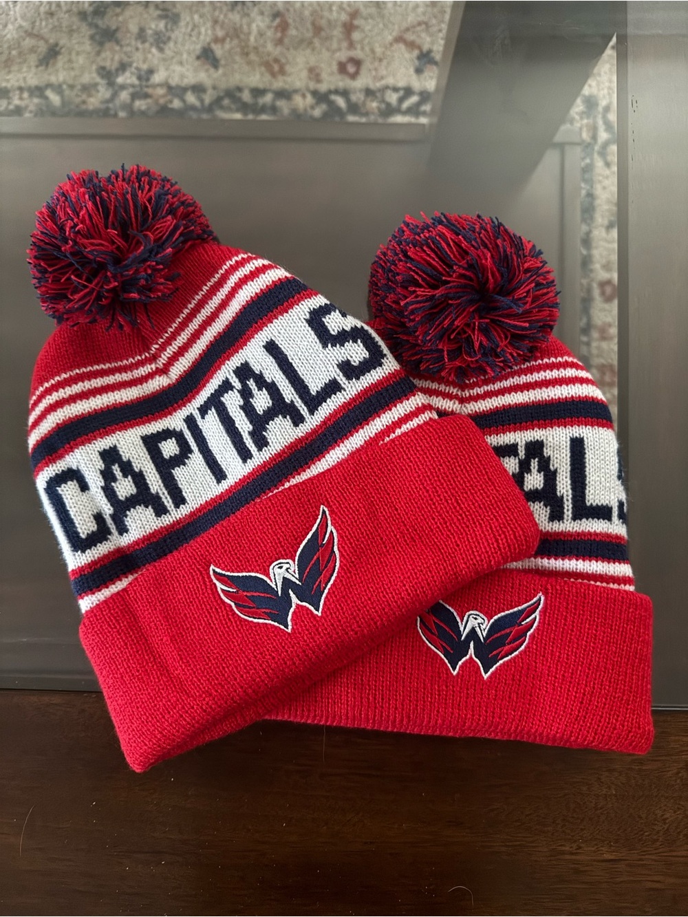 NHL Washington Capitals Red Navy White Pom Pom Knit Beanie (2)